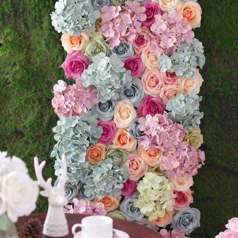 

40*60cm Silk Rose Flower Grass Wall Champagne Artificial Flower Wedding Decoration Wall Romantic Wedding Backdrop Decor