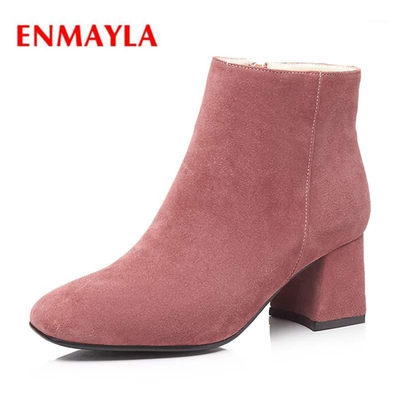 

ENMAYLA Square Toe Square Heel Basic Zip Ankle Winter Boots Women Zapatos De Mujer Size 34-39 ZYL15991, Black