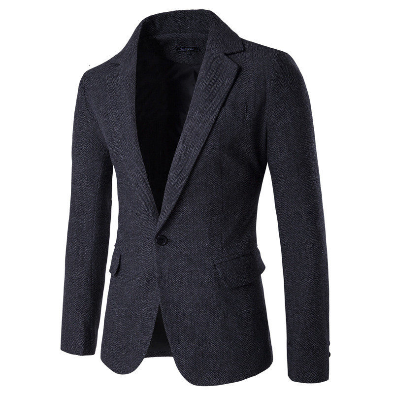 

2021 Autumn and Winter New Herringbone Fabric Version Men's Casual Simple Suit Jacket -2xl Up0a, Black and gray