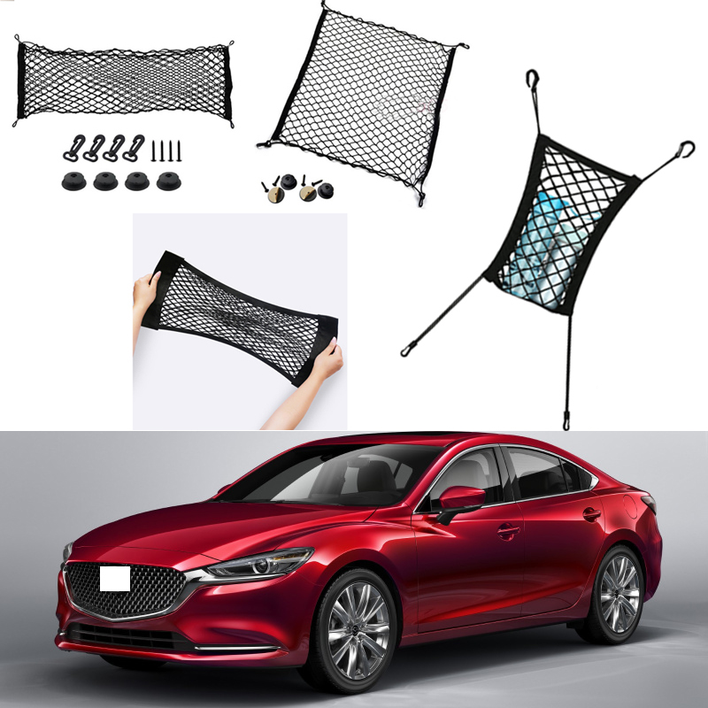 

For Mazda 6 ATENZA 2006-2021 Car Auto vehicle Black Rear Trunk Cargo Baggage Organizer Storage Nylon Plain Vertical Seat Net
