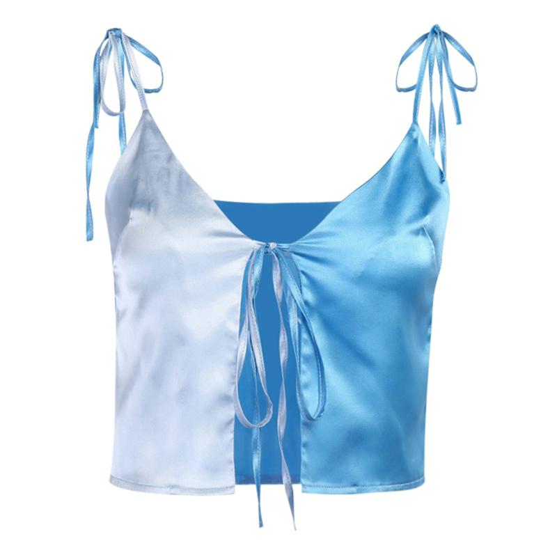 

Women's Tanks & Camis Fashion Sexy Vest Female 2021 Summer Hit Color Patchwork Suspenders Lace Up Silk Blue Women Streetwear Crop Tops, White