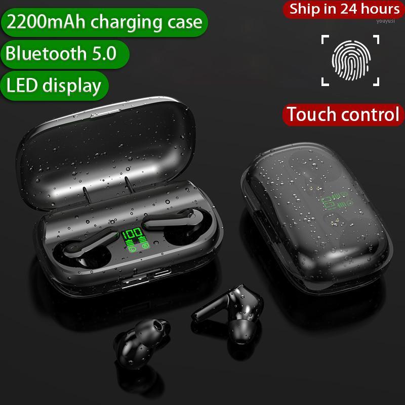 

New 2020 Bluetooth Earphones Wireless Headphones Touch Control LED Display With 2200mAh charging case Sport Waterproof Headset1, Black