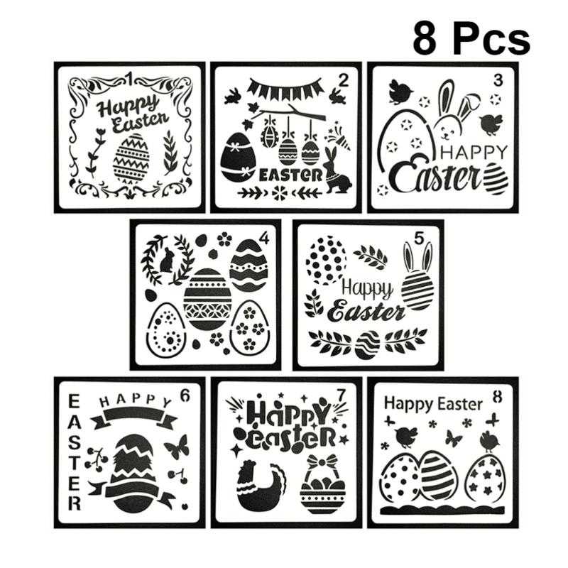 

8pcs of One Set Creative Happy Easter Hollow Out Drawing Stencils Reusable Templates Painting Moulds