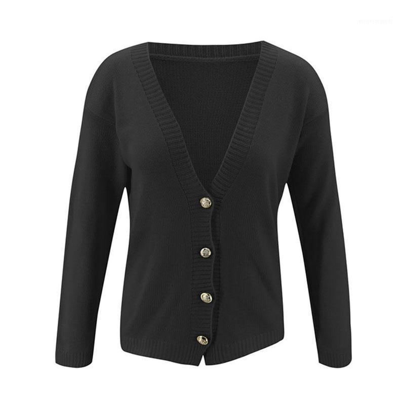 

V Neck Knit Cardigans Single Breasted Sweaters Coat Outerwear Knitwear1, Black