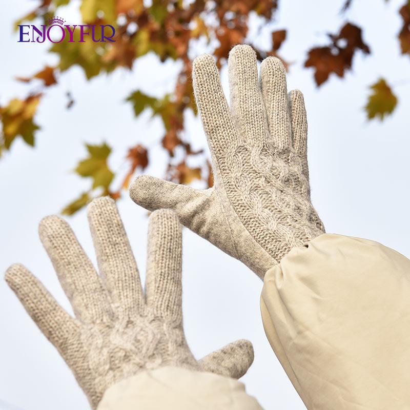 

ENJOYFUR Women Winter Touch Screen Gloves Fashion Sexy Plaid Wool Knit Mittens Thick Warm Windproof Sports Female Autumn Gloves