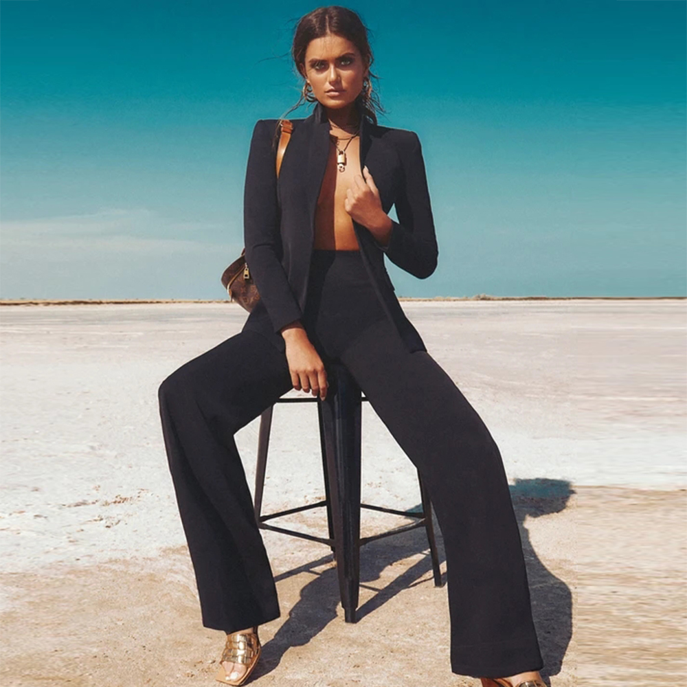 

2021 The New Autumn New Sets Black Women Long Sleeve v Sexy 2 Piece High Quality Clothing Set Two Suit Ensembles Fyi9