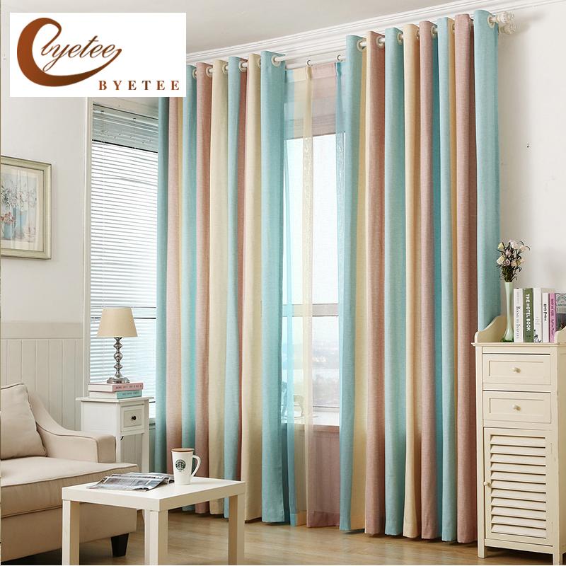 

byetee] Fresh Stripes Curtain Half Shading Grade Heavy Linen Cotton Custom Curtains Living Room Bedroom Bay Window Curtains, Tulle