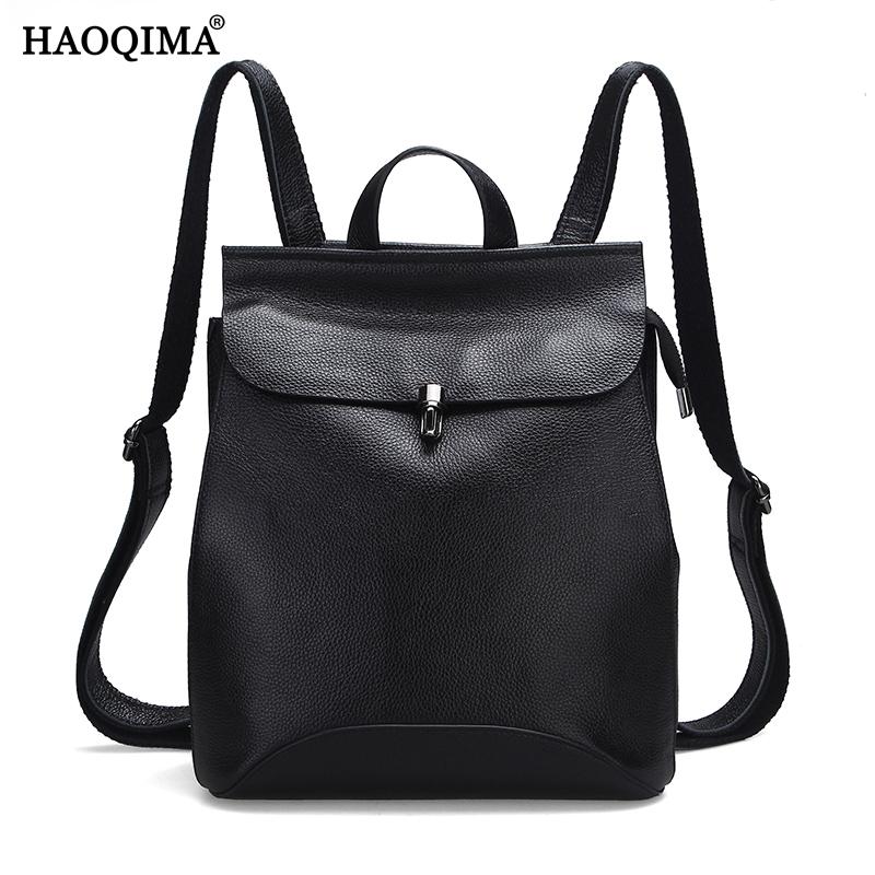 

100% Genuine Leather New Design 2021 Real Cowhide Women Backpack Girl School Bags, Black