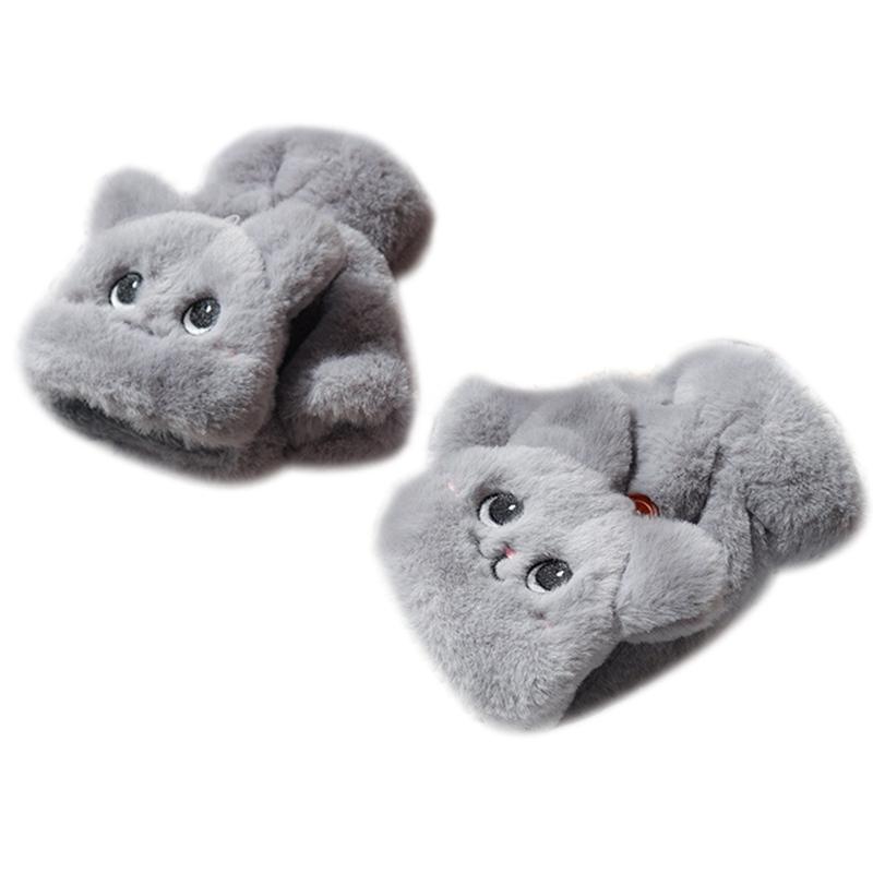 

Women Thicken Plush Warm Half Finger Gloves Cute Cat Convertible Flip Mittens X7JB