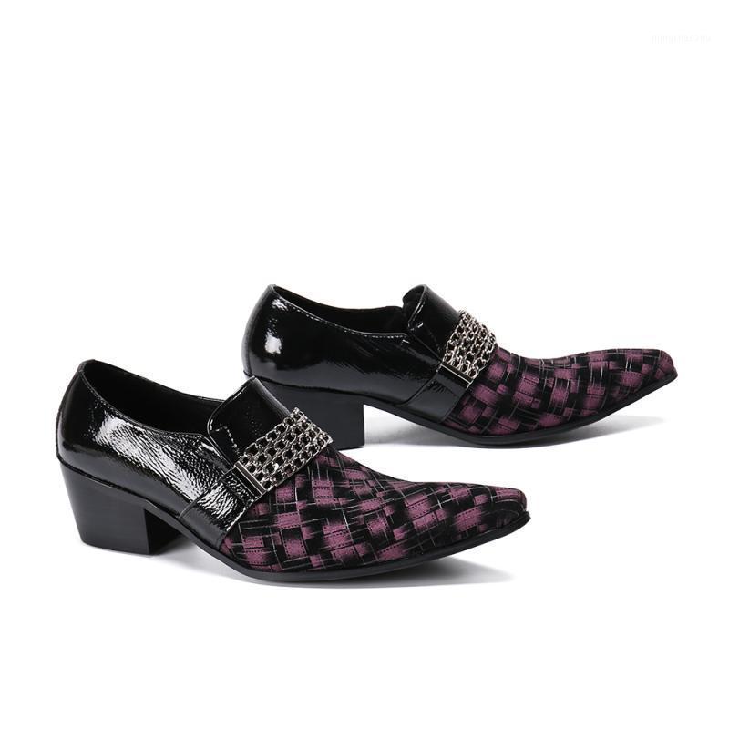 

Men's High Heel Wedding Dress Shoes Men Trendy Chain Pointed Toe Slip On Genuine Leather Height Increase Man Shoes Size 37-461, As picture