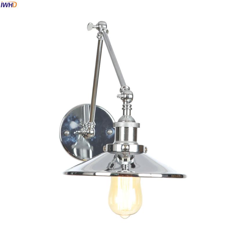 

IWHD Silver Industrial Vintage LED Wall Lamp Bedroom Living Room Swing Long Arm Loft Style Retro Wall Light Fixtures Wandlamp