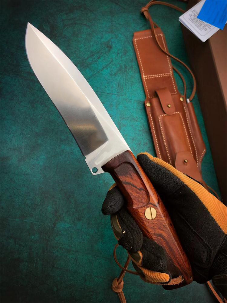 

Top Quality Outdoor Survival Straight Knife N690 Satin Blade Full Tang Rosewood Handle Fixed Blade Knives With Leather Sheath and Retail Box