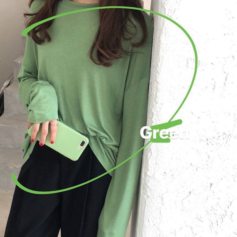 

2021 New Spring and summer urban leisure solid color female shirt lazy wind around neck top SJ7G, Rose pink