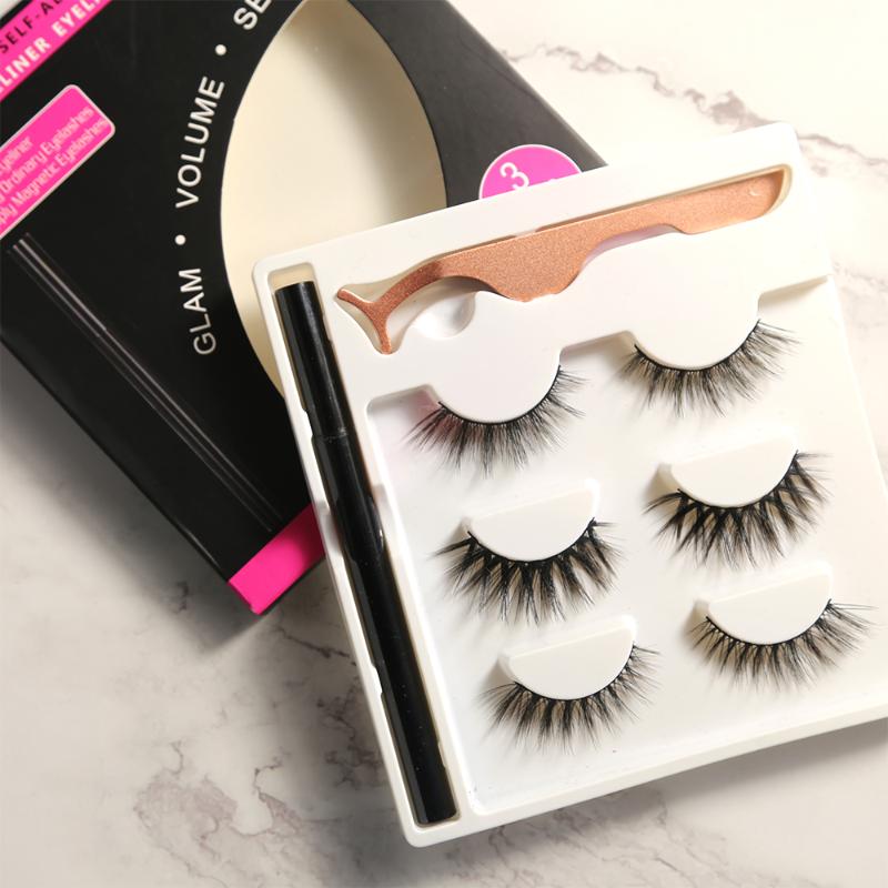 

3 Pairs Natural Magnetic Eyelash with Tweezers Supplies Set Tools Eyeliner Waterproof Liquid Eyelashes Extension