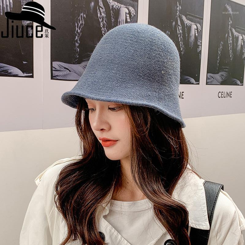 

2020 Artistic Style Female Pure Color Joker Knitted Fisherman Hat Simple Leisure for Women 30% Wool1, Green