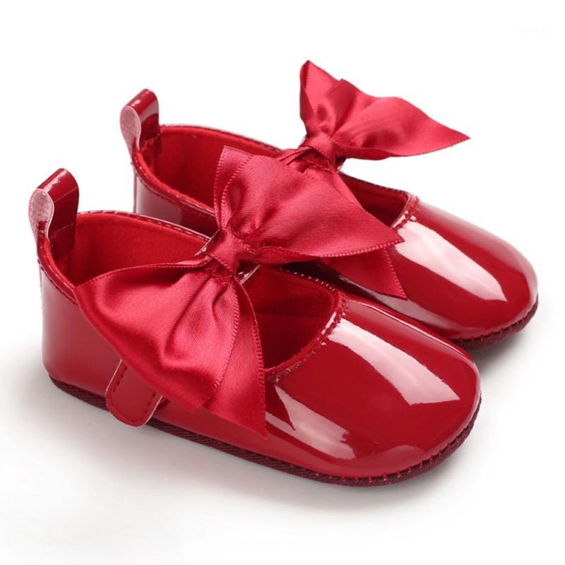 

Newborn Baby Girl Shoes PU leather Buckle First Walkers With Big Bowknot Red Black Pink White Gold Soft Soled Non-slip Shoes a1, Clear