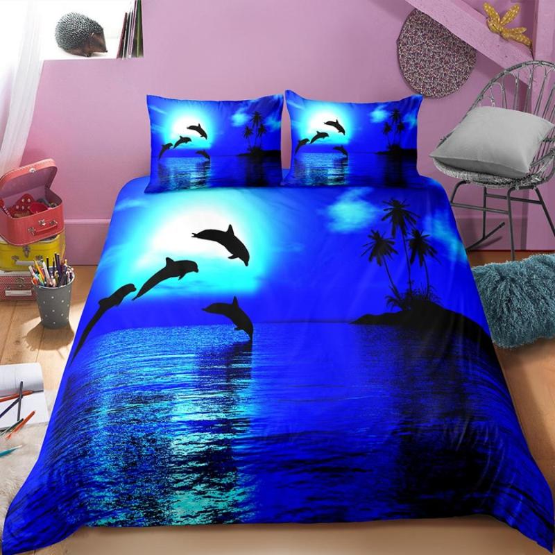 

Ocean Moon Dolphin Scenery 3D Bedding Set Duvet Covers Pillowcases  Full Quenn King Comforter Bedding Sets Bed Linen, As picture