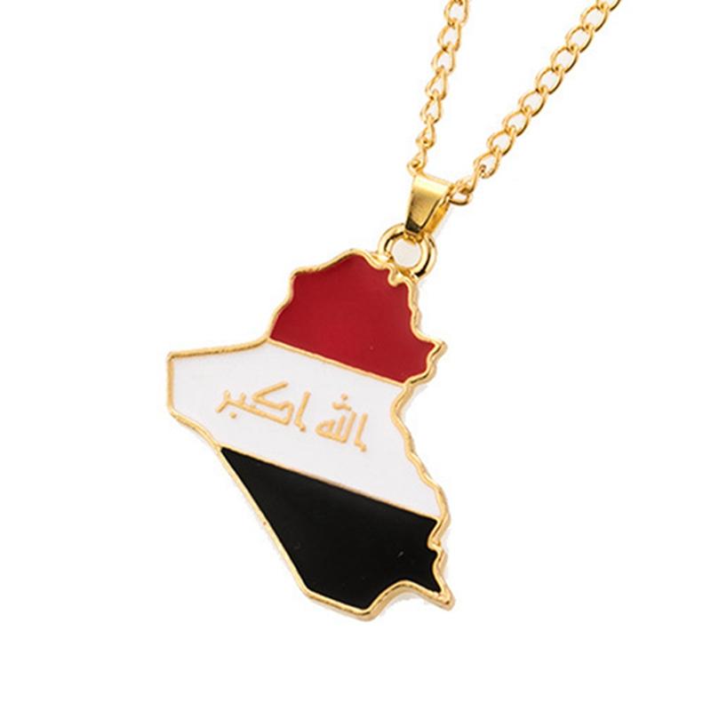 

Republic Of Iraq Map Flag Pendant Necklace For Women/Men Gold Color Jewelry Maps Of Iraq Necklaces
