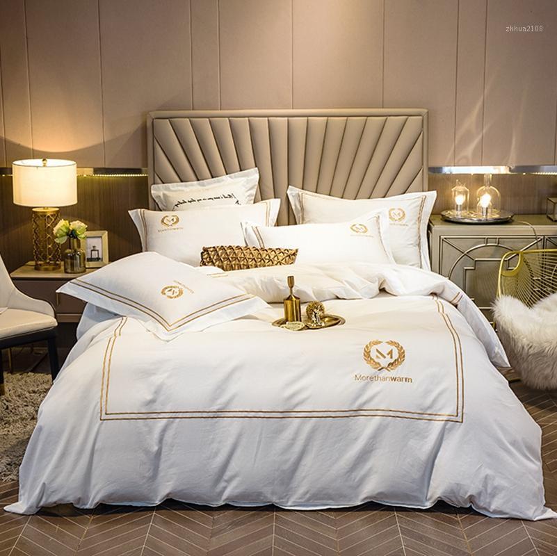 

4Pcs Cotton embroidery Luxury Bedding set Queen size soft bedclothes Bed sheet set Duvet cover Pillowcases.1