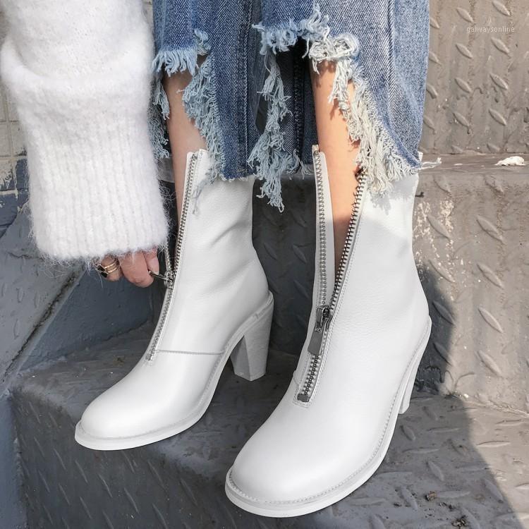 

European Vintage Block Heel Women's Boots Dirty Made Leather Zipper Boots Round Toe Autumn Shoes Women1, Black