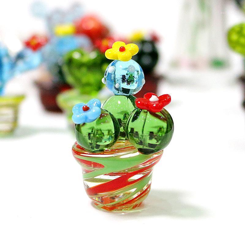 

Handmade Murano Glass Cactus Figurines Ornaments Desktop Craft Adornment Creative Colorful Cute Miniature Plant For Home Decor1