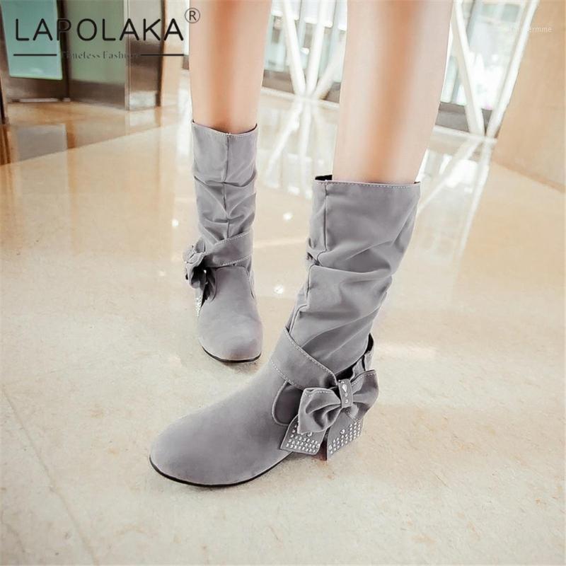 

Lapolaka Design 2021 Big Size 43 Internal Heels Sweet Bow Tie Concise Shoes Ladies Boots Platform Rivet Winter Boot Ladies1, Gray