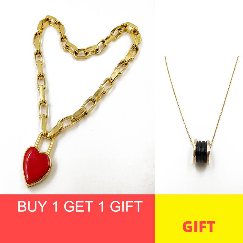 

Rongho Vintage Red Heart choker necklace for women Gothic metal chain necklace star heart pendant femme chunky