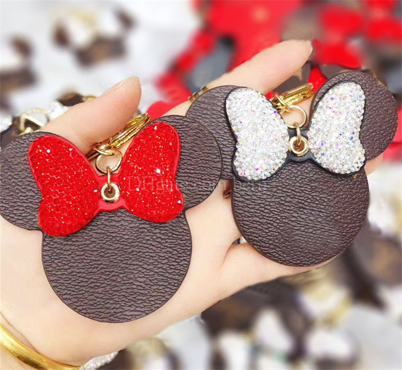 

Mouse Designer with Diamond Bow Keychain PU Leather Animal Car Keyrings Key Chain Holder Fashion Key Ring