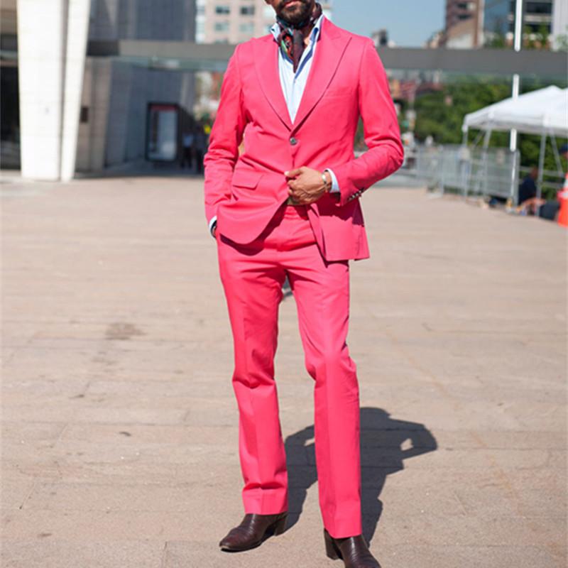 

2020 Hot Pink groom Men Suits Blazer With Pants Fashion Big Lapel Slim Fit Groomsmen Wedding Party suit Tuxedos (Jacket+Pants, Beige