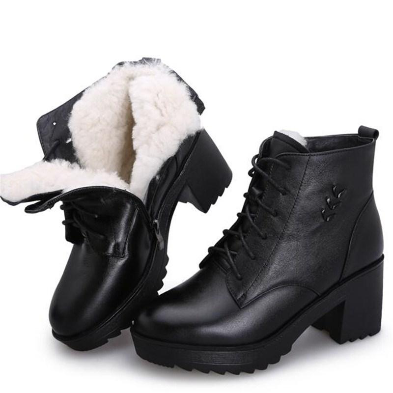 

ZXRYXGS Brand Boots Women Black Shoes Full Top Cowhide Wool Warm Boots Winter Snow Shoes Thick Heel Non-slip Women Ankle