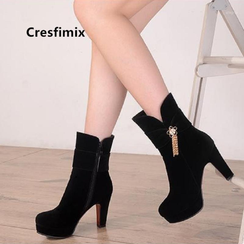 

Cresfimix women fashion beige comfortable ankle boots lady plus size 34 to 43 black suede high heel boots botas de mujer a60361