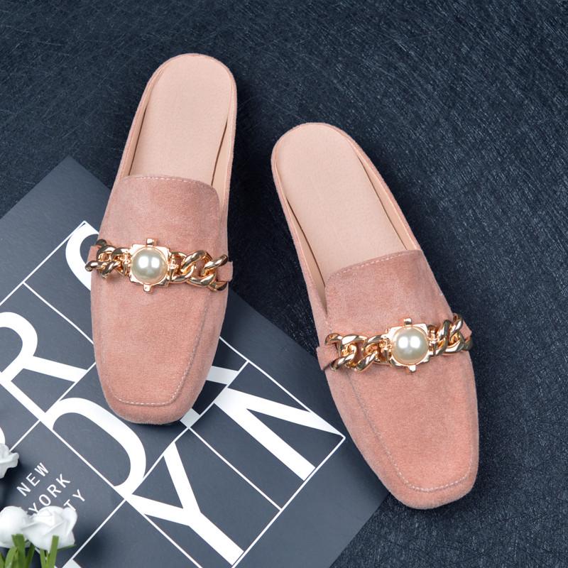 

Wholesale Summer Women's Mules Shoes Fashion Low Heel Lazy Slippers Female Suede Brand Designer Slides Ladies Pumps Footwear Big, As shown