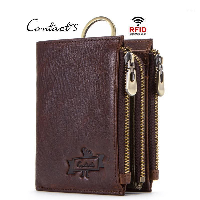 

Genuine leather RFID men wallets holders mens wallet with coin purse man chain walet male clasp purse male portmane1, Black