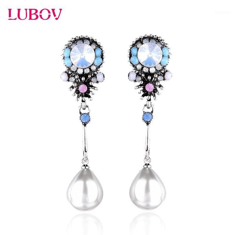 

LUBOV Novelty Bohemian Style Colorful Crystal Stone Drop Earrings White Pearl Pendant Dangle Earrings Women Jewelry Gift 20201