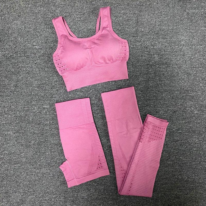 

Seamless Yoga Set Women Gym Workout Clothes Sports Bra+Yoga Running Biker Shorts+High Waist Legging Shorts 3Pcs Sports Suits1, Pink set