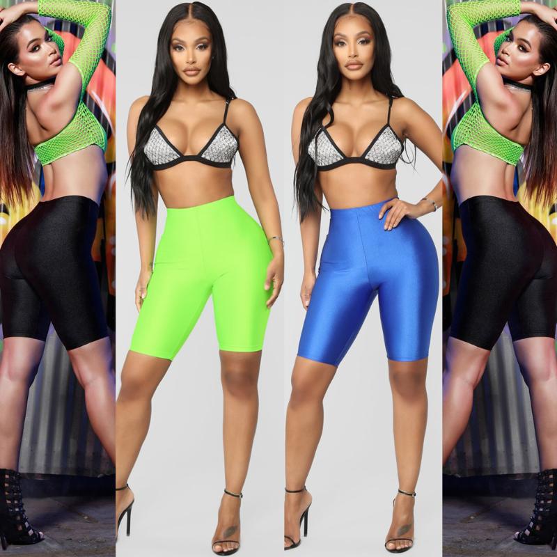 

Women High Waist Yoga Compression Shiny Skinny Shorts Tummy Control Short Leggings Workout Athletic Sport Gym Fitness Shorts, Black