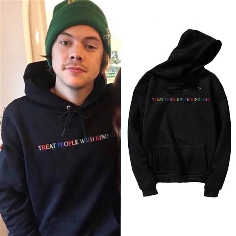 

Treat People With Kindness S-2XL Women Winter Harry Styles Casual Punk Letter Fashion Vintage Hip Hop Hooded Sweatshirt Y200915, Black