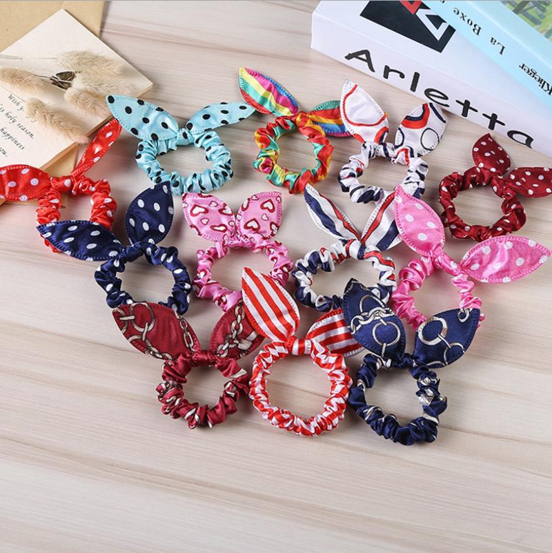 

Rabbit Ears Hairband Polka Dot Hair Bands Women Girls Rubber Bands Ponytail Holders Fashion Scrunchie Hair Accessories 16 Color BT4922, As picture