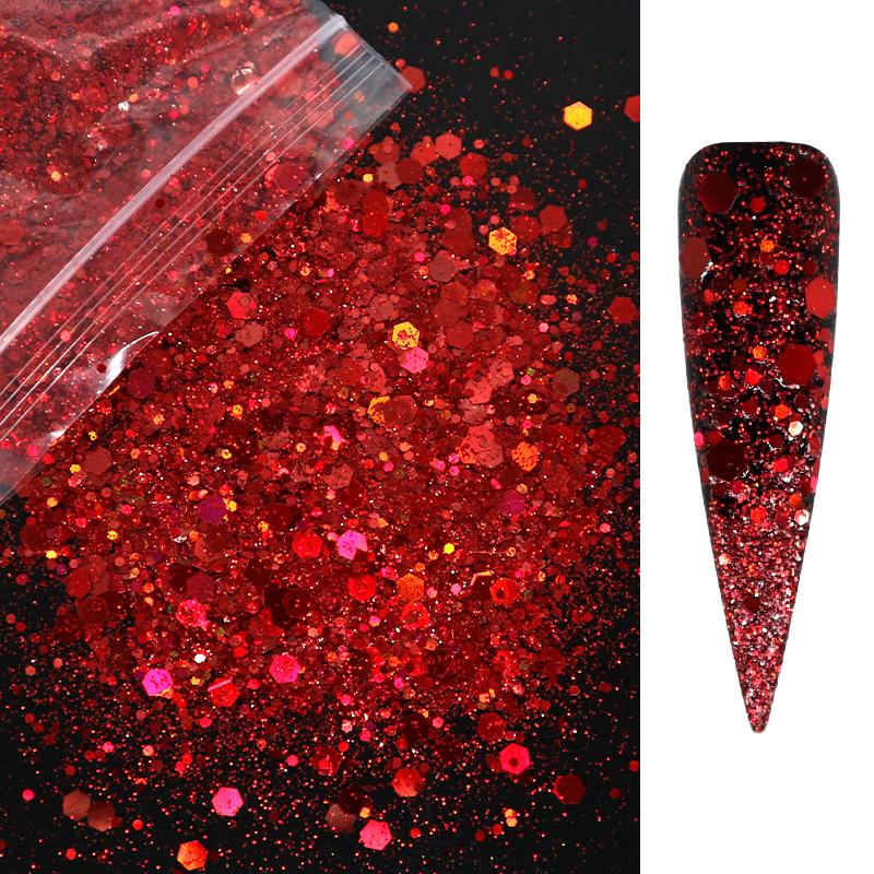 

25G Holographic Chunky Nail Glitter Silver Sequins Laser Mixed Hexagon Shape Sparkly Flakes Slices Manicure Nails Art Decoration