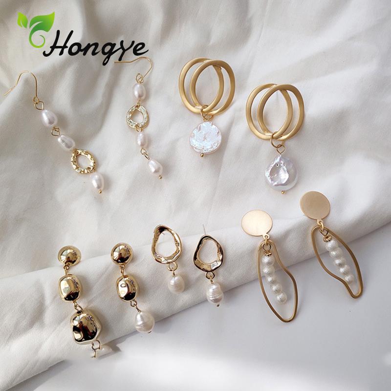 

Hongye Multi Styles Gold Earrings for Women Fashion Jewelry Baroque Pearl Chic Drop Dangler Brand New Brincos Drop Earring
