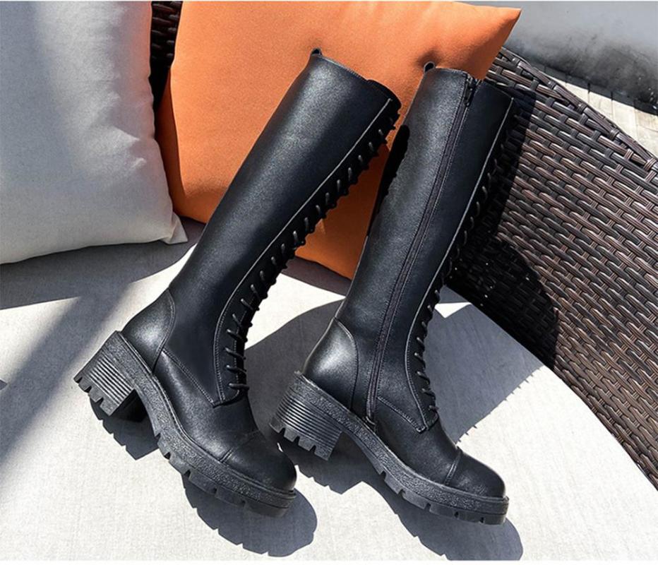 

2020 women's leather cowhide trendy motorcycle boots, Black