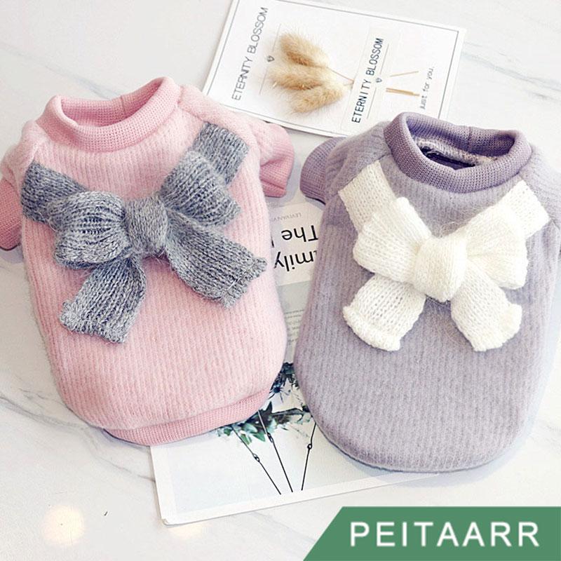 

PEITAARR] Pet Clothes Cute Cotton Lady Girls Princess Sweater Bowknot Autumn Winter Puppy Small Medium Dogs Cats Warmth, Pink