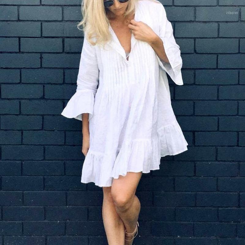 

women ruffle swim cover up dresses beach swimsuit cover-ups tops1, White