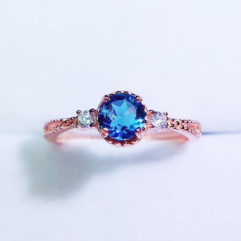 

Cluster Rings Per Jewelry Natural Real Blue Topaz Round Small Ring 5*6mm 0.6ct Gemstone 925 Sterling Silver Fine Q204276, Golden;silver