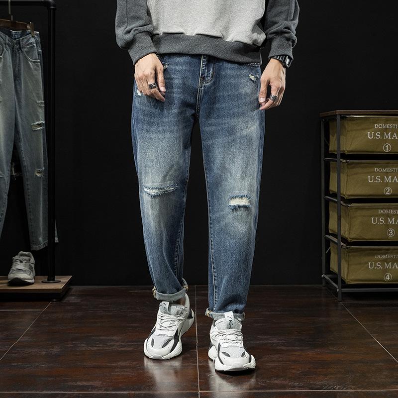 

127-1215 Jeans man new ripped jeans for the fall, baggy stretch, large haren popular logo, beggar man, Jkqm5763