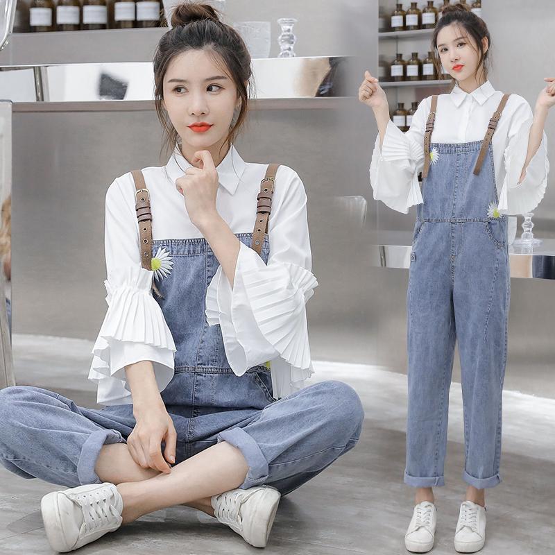 

685# 2021 Spring Summer Denim Maternity Jumpsuits Loose Straight Bib Jeans Clothes for Pregnant Women Pregnancy Overalls Pants, Blue