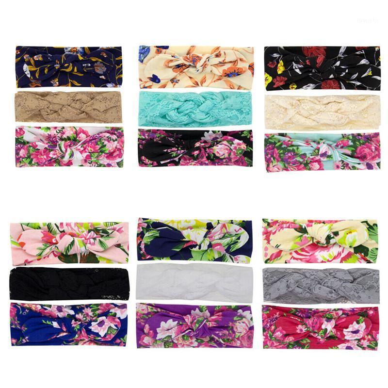 

3pcs Colorful Boho Newborn Infant Headband Fashion Elastic Baby Girls Headdress Bow Floral Cotton Lace Accessories Hairband set1, White
