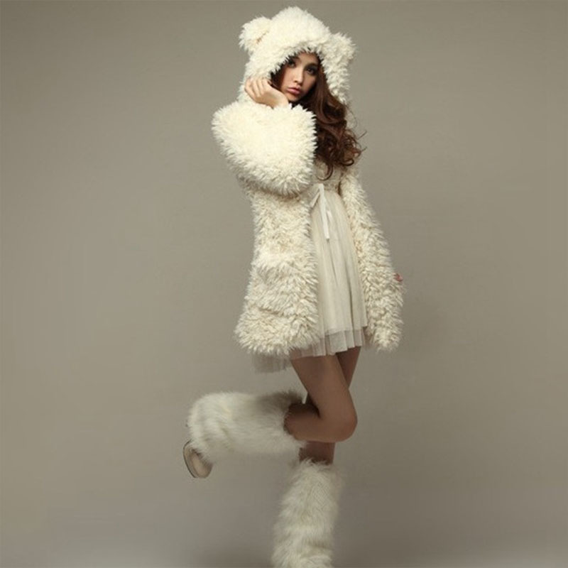 

Women's coats 2020 winter fashion teddy bear ears loose warm thick coat with hoodie outerwear jacket plus size mujer chaquettes MAGX, Black