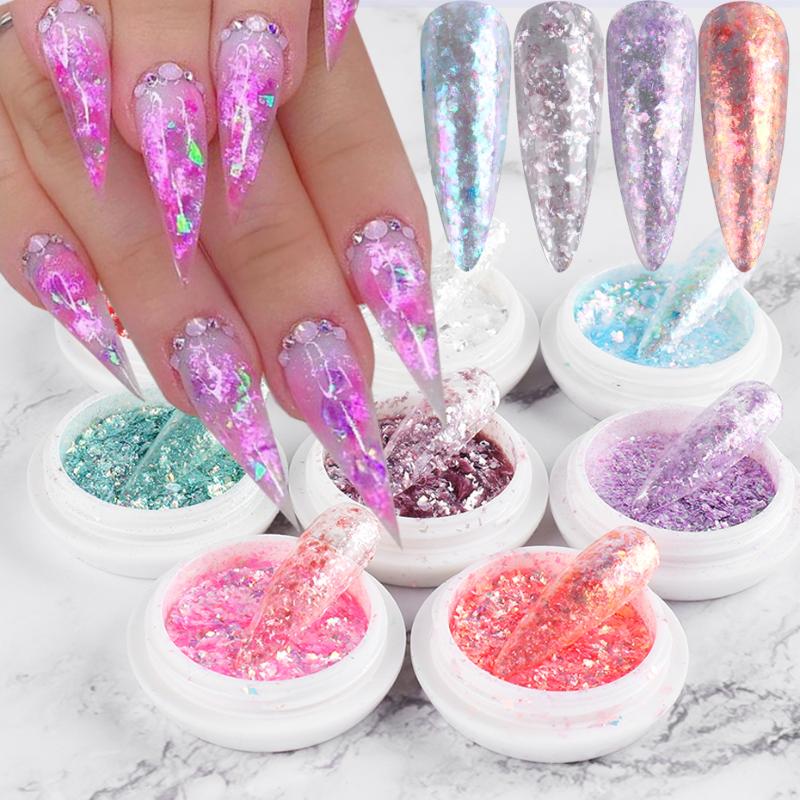 

1Box Opal Aurora Powder Mermaid Nail Art Glitter Pink Shining Sequins Irregular UV Gel Nail Polish Japanese Manicure Tips NL1857