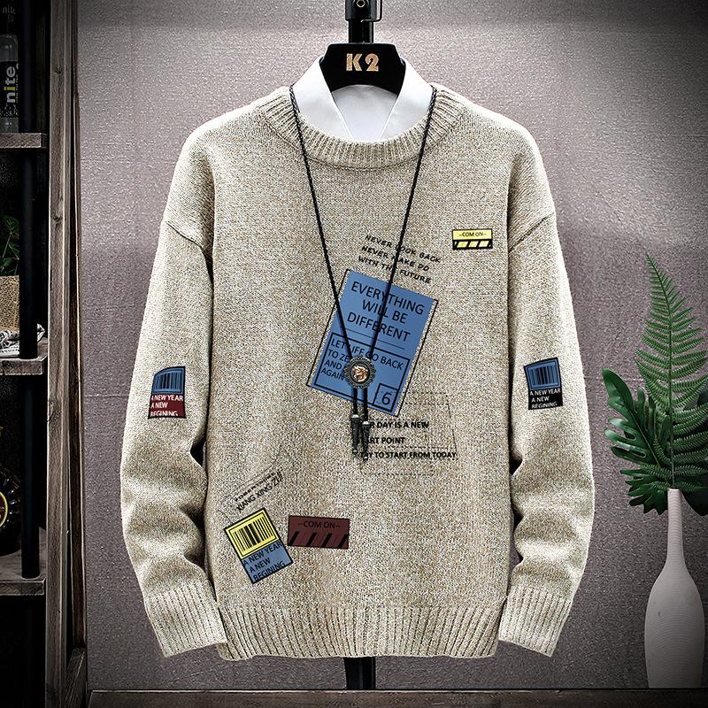

Korean Style Men's Sweater Print Casual Loose Oversized Knitted Sweater Men Pullover Hip Hop Harajuku Streetwear Knitwear Jumper, Green